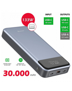 SWISSTEN POWER BANK 30000 mAh PRO NOTEBOOKY 133W POWER DELIVERY GREY