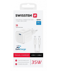 ADAPTATOR DE REȚEA ȘI CABLU DE DATE USB-C/USB-C 1,2 M ALB , Cod produs:22070220