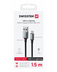 CABLU DE DATE SWISSTEN TEXTILE II USB / LIGHTNING NEGRU; 71523309