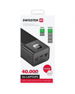 Външна батерия SWISSTEN POWER LINE 40000 mAh за лаптопи, 100W, черна