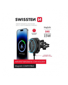 MAGNETICKÝ DRŽÁK DO VENTILACE AUTA SWISSTEN MagStick COMPACT S BEZDRÁTOVÝM NABÍJENÍM 15W/7,5W (kompatibilní s MagSafe)