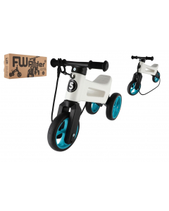 TEDDIES Odrážedlo FUNNY WHEELS Rider SuperSport bílé/tyrkys 2v1+popruh,výš.sedla28/30cm nos.25kg 18m+v krab.