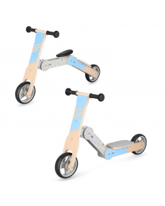 Детско дървено колело за баланс и тротинетка в едно Spokey WOO-RIDE MULTI, синьо