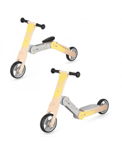 Детско дървено колело за баланс и тротинетка в едно Spokey WOO-RIDE MULTI, жълто